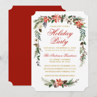 Watercolor Poinsettia Gold Red Holiday Party
