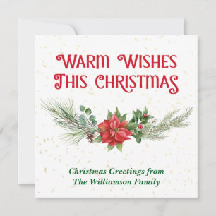 Watercolor Poinsettia Holly Bouquet Christmas Holiday Card