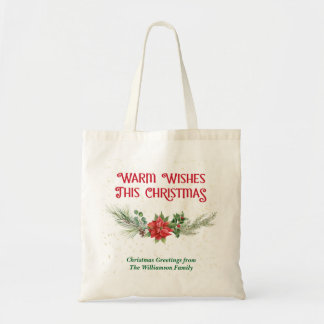 Watercolor Poinsettia Holly Bouquet Christmas Tote Bag