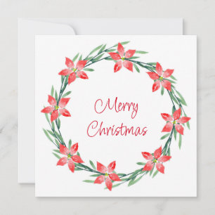 Watercolor Poinsettia Leaves Wreath Holiday Card