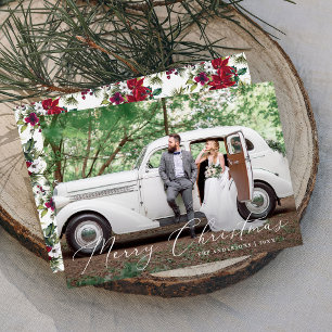 Watercolor Poinsettia Merry Christmas Overlay Holiday Card