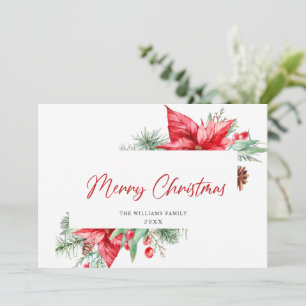Watercolor Poinsettia Mistletoe Christmas Greeting Holiday Card