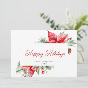 Watercolor Poinsettia Mistletoe Christmas Greeting Holiday Card