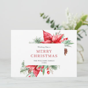 Watercolor Poinsettia Mistletoe Christmas Greeting Holiday Card