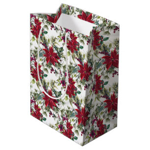 Watercolor Poinsettia Pattern  Medium Gift Bag