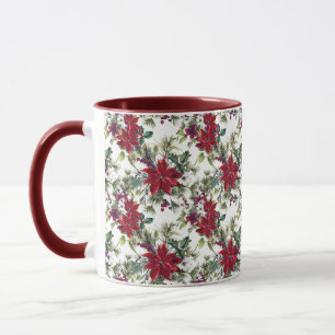 Watercolor Poinsettia Pattern Mug