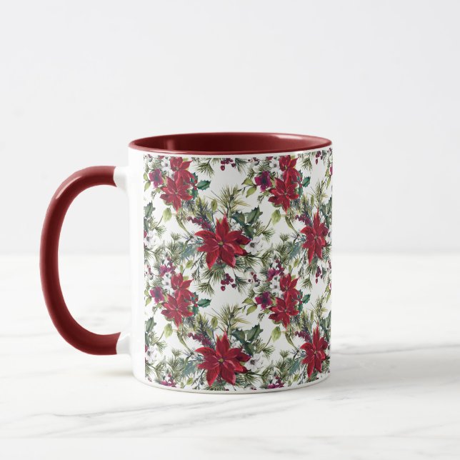 Watercolor Poinsettia Pattern  Mug (Left)