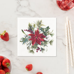 Watercolor Poinsettia Pattern  Napkin