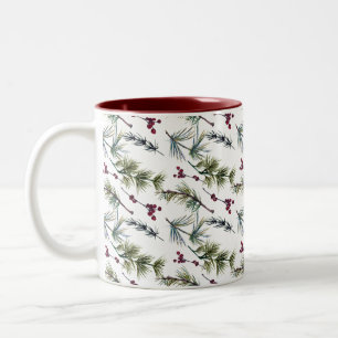 Watercolor Poinsettia Pattern Two-Tone Coffee Mug