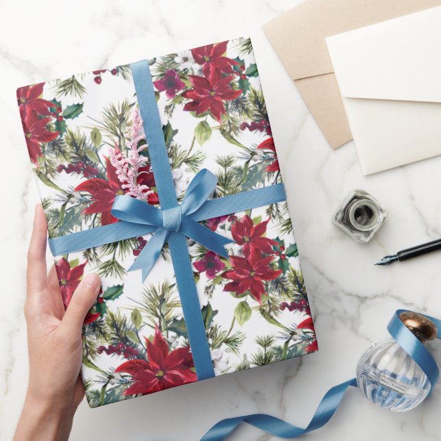 Watercolor Poinsettia Pattern  Wrapping Paper (Gifting)