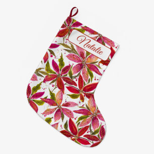 Watercolor Poinsettia Personalised Floral Large Christmas Stocking