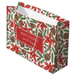 Watercolor Poinsettia & Pine Merry Christmas From Large Gift Bag