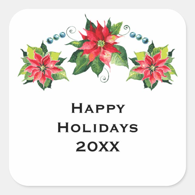 Watercolor Poinsettia - Square Sticker (Front)