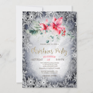 Watercolor Poinsettia Stars Christmas  Invitation