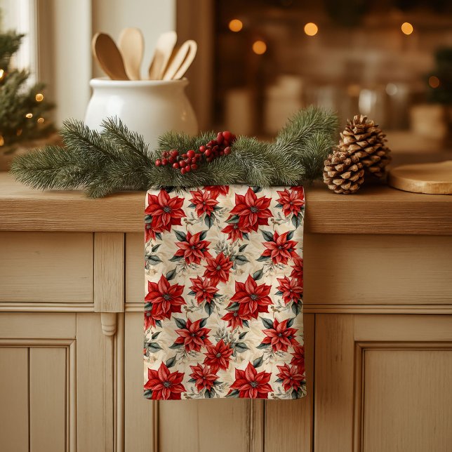 Watercolor Poinsettia Towel Rustic Christmas Style (Watercolor Poinsettia Towel Rustic Christmas Style)