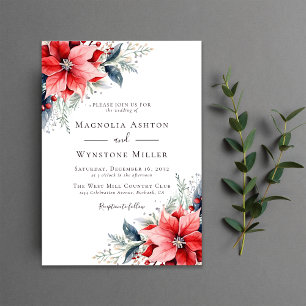 Watercolor Poinsettia Winter Wedding Invitation