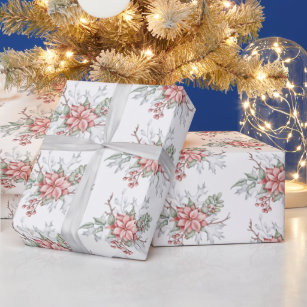 Watercolor poinsettia wrapping paper