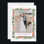 Watercolor Poinsettias Christmas Frame Wedding Holiday Card<br><div class="desc">Watercolor Poinsettias Christmas Frame Wedding Holiday Flat Card | Send your out your first holiday card as a married couple with this holiday flat card. It features watercolor illustration of poinsettias,  fir branches,  pinecones,  hollies and berries. The texts are fully customisable,  perfect for any greetings.</div>