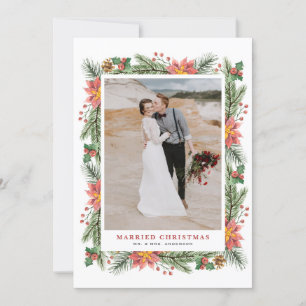 Watercolor Poinsettias Christmas Frame Wedding Holiday Card