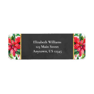 Watercolor Poinsettias Christmas Return Address
