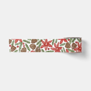 Watercolor Poinsettias Pine & Berries Christmas Satin Ribbon