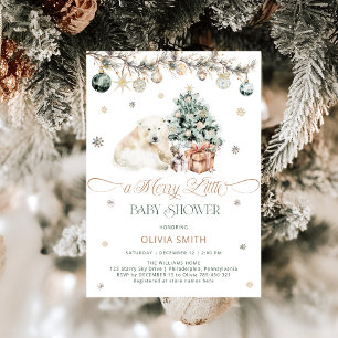 Watercolor Polar Bear A merry Little Baby Shower Invitation