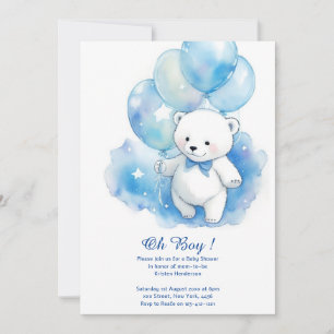 Watercolor Polar Bear Boy Baby Shower Invitation