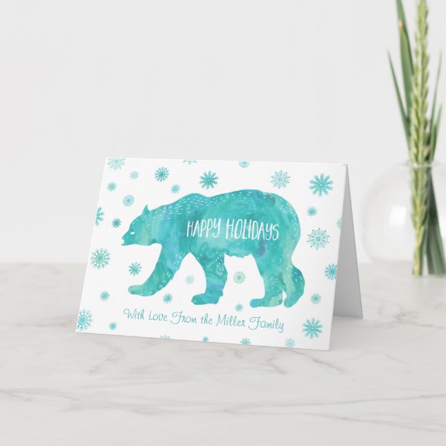 Watercolor Polar Bear Christmas Custom Card (Front)
