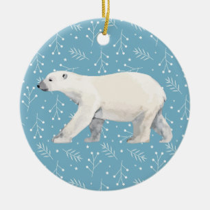 Watercolor Polar Bear Christmas Tree Ceramic Tree Decoration