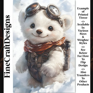 Watercolor Polar Bear Cub Explorer CD9 Decoupage Tissue Paper