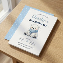 Watercolor Polar Bear in Scarf Winter Birthday