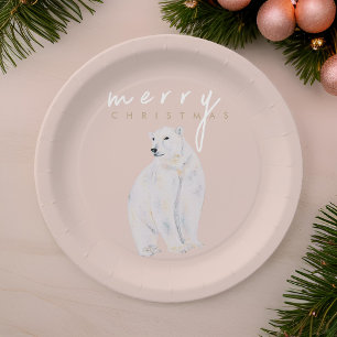 Watercolor Polar Bear Modern Merry Christmas Paper Plate