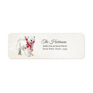 Watercolor Polar Bear Red Scarf Address Labels