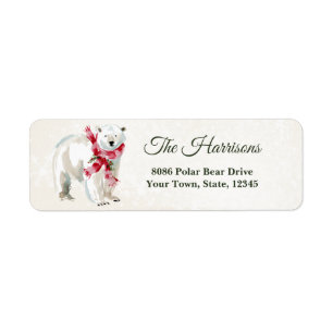Watercolor Polar Bear Red Scarf Address Labels