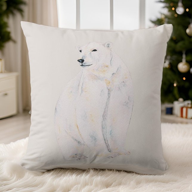 Watercolor Polar Bear Stylish Bohemian Christmas Cushion (Creator Uploaded)