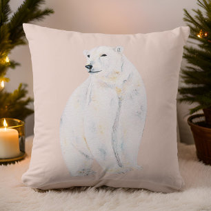 Watercolor Polar Bear Stylish Bohemian Christmas Cushion