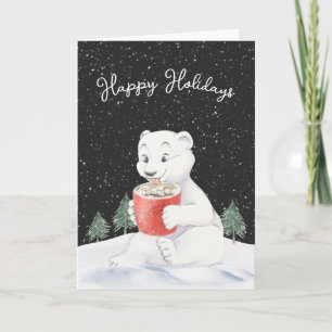 Watercolor Polar Bear With Hot Cocoa Card