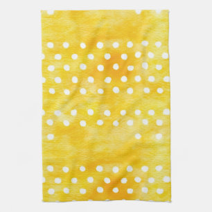 Watercolor Polka Dot - Earthy Yellow and White (1) Tea Towel