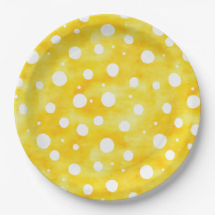 Watercolor Polka Dot - Earthy Yellow and White (2) Paper Plate