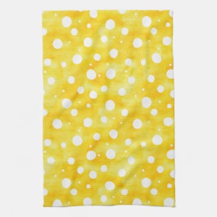 Watercolor Polka Dot - Earthy Yellow and White (2) Tea Towel