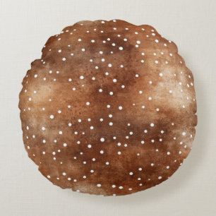 Watercolor Polka Dot in Coffee Brown and White (2) Round Cushion
