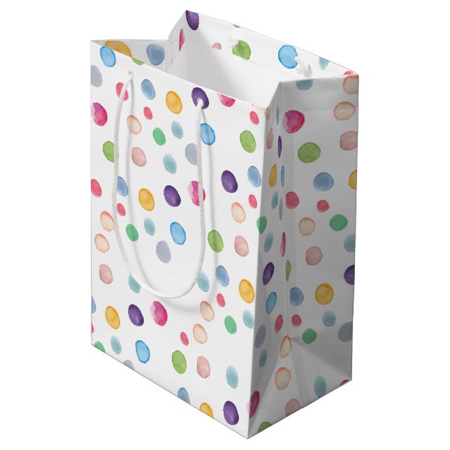 Watercolor Polka Dots Medium Gift Bag (Back Angled)