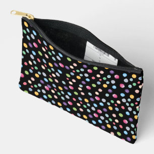 Watercolor Polka Dots On Black Accessory Pouch