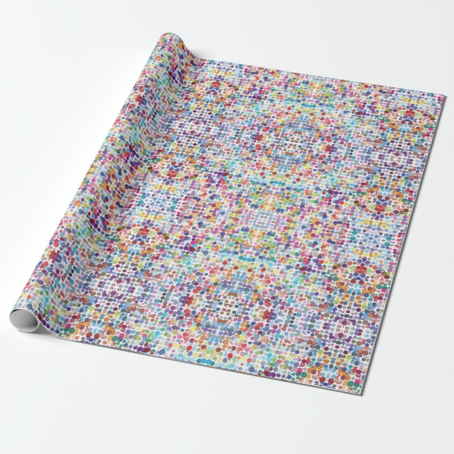 Watercolor polka dots pattern, kaleidoscopic wrapping paper (Unrolled)