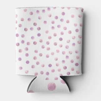 Watercolor polka dots, pink geometric background. can cooler
