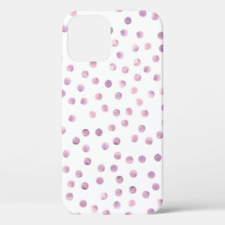 Watercolor polka dots, pink geometric background. iPhone 12 case
