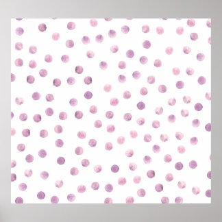 Watercolor polka dots, pink geometric background. poster