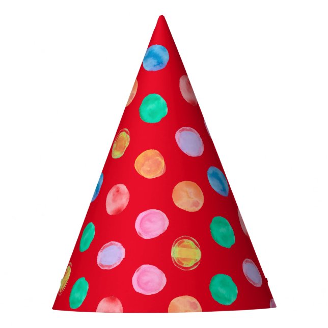 Watercolor  Polka Dots Red Party Hat (Front)