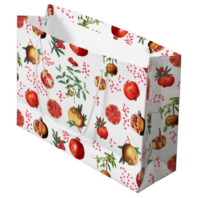Watercolor Pomegranate Mediterranean Fruit Pattern Large Gift Bag (Front Angled)