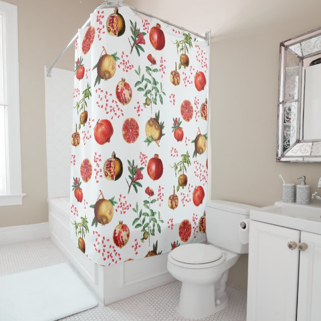 Watercolor Pomegranate Mediterranean Fruit Pattern Shower Curtain (In Situ)